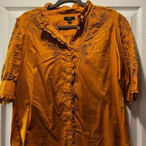 Jcrew Mustard Eyelet Short Sleeve Blouse